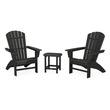POLYWOOD Nautical 3-Piece Curveback Adirondack Set - Black